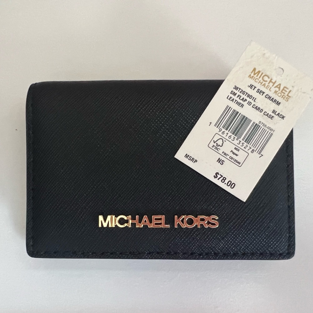MICHAEL KORS JET SET CHARM SMALL FLAP ID CARD CASE HOLDER BLACK NWT